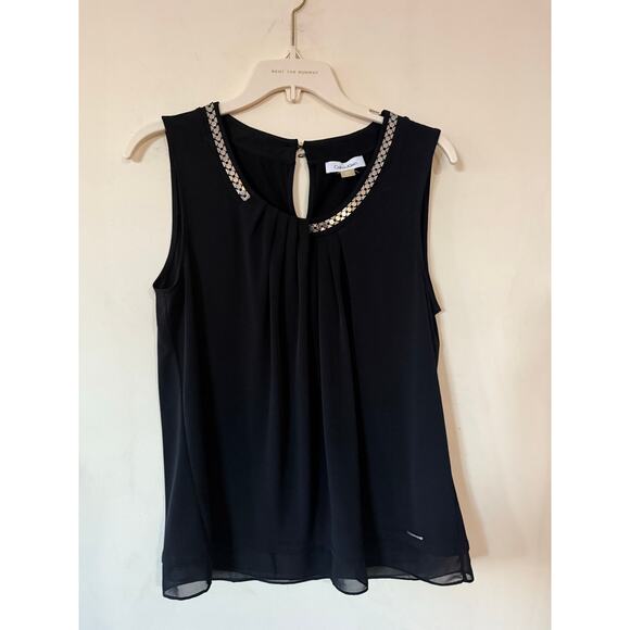 Calvin Klein Women's Sleeveless Shell Blouse Black w/ Metallic Detail Size M - Picture 1 of 9